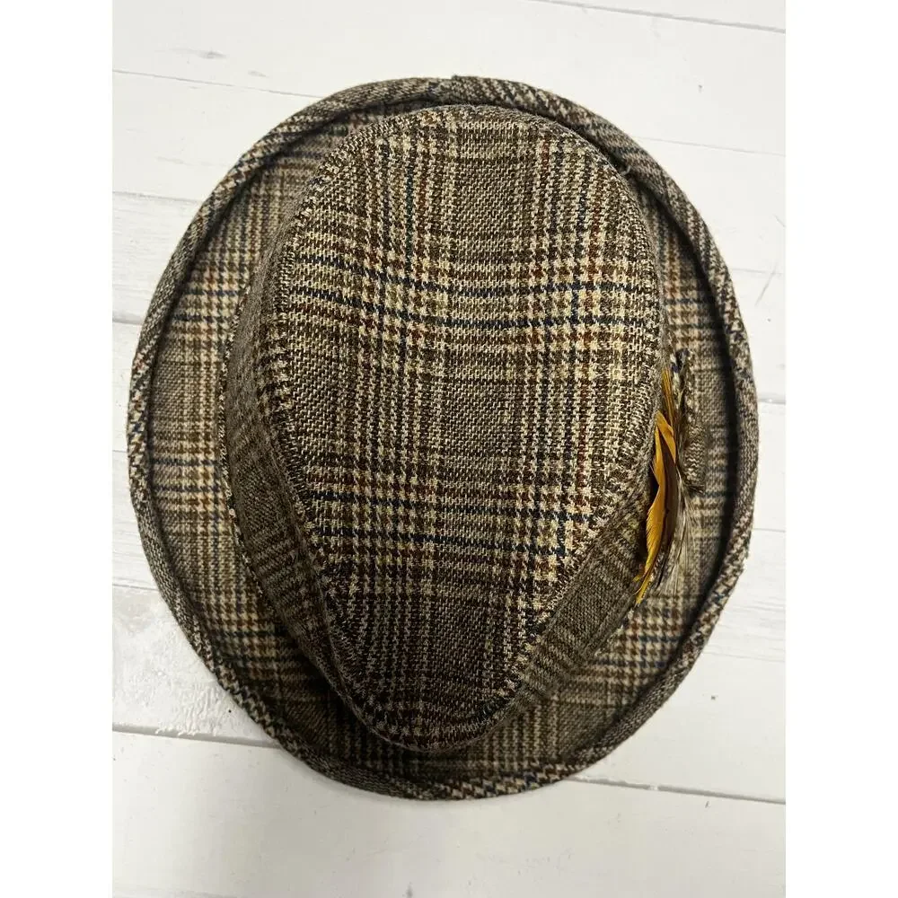 Pendleton Tan Checkered Hat with Yellow Feather